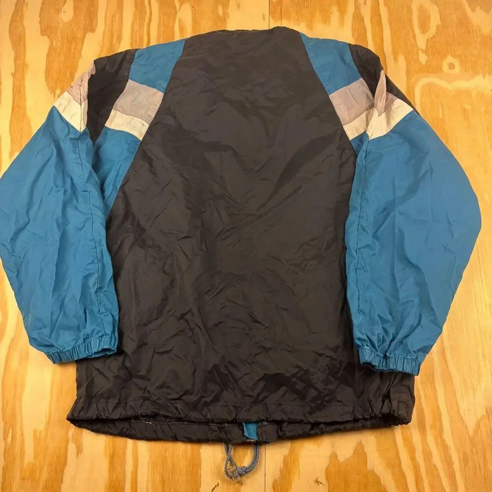 Vintage 80s Adidas Hooded Windbreaker Track Jacket – Blue/Black/Grey – Men’s L